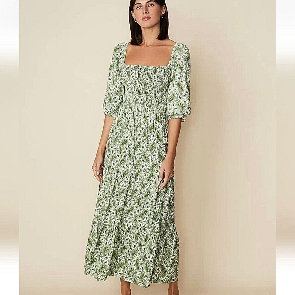 Faithfull the brand green sable paisley midi dress size 4